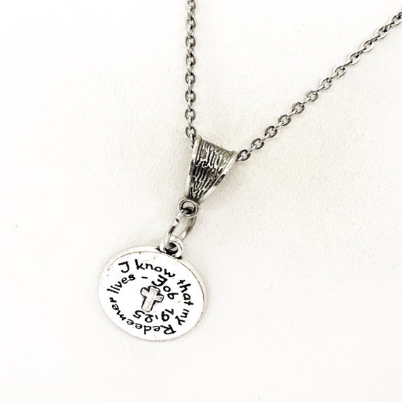 Scripture Gift, I Know That My Redeemer Lives Necklace, Job 19 25 Jewelry, Scripture Quote, Christian Gift, Christian Scripture, Bible Verse