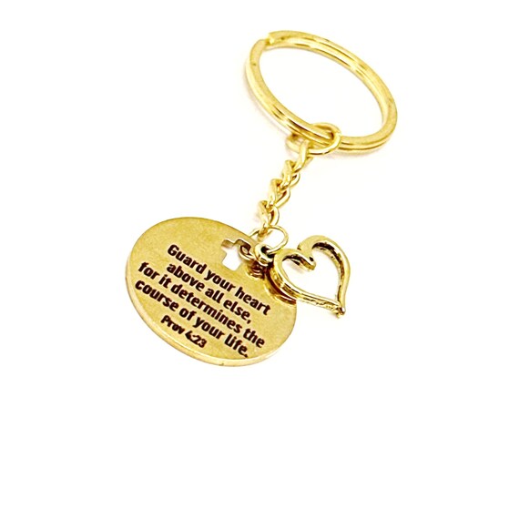 Guard Your Heart Above All Else Proverbs 4 23 Goldtone Keychain, Scripture Keychain, Christian Gift, Faith Gift, Baptism Gift, Bible Verse