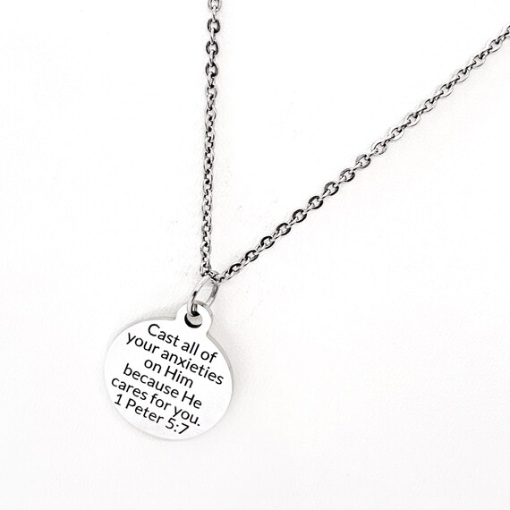 Scripture Jewelry, Cast All Of Your Cares On Him Necklace, 1 Peter 5 7 Scripture Jewelry, Christian Gift, Bible Verse Jewelry, Sympathy Gift