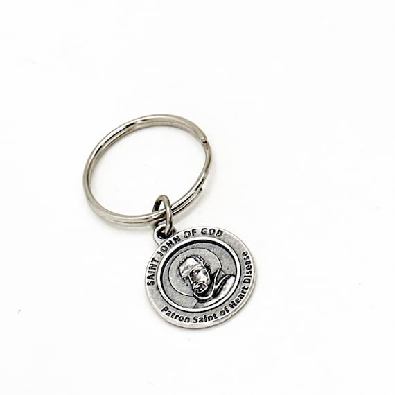 Saint John Of God Charm Keychain, Patron Saint Of Heart Disease, Heart Patient Gift, Sympathy Gift, Prayer Gift, Christian Gift, Catholic