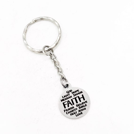 Faith Gift, Faith Words Keychain, Words Of Faith, Christian Keychain, Charm Keychain, Baptism Gift, Graduation Gift, Messiah, Savior