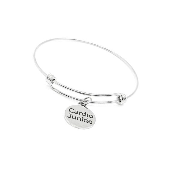 Cardio Junkie Stainless Steel Bracelet With 19mm Round Charm, Gym Fitness Gift For Her Workout Jewelry Motivational Activewear Style