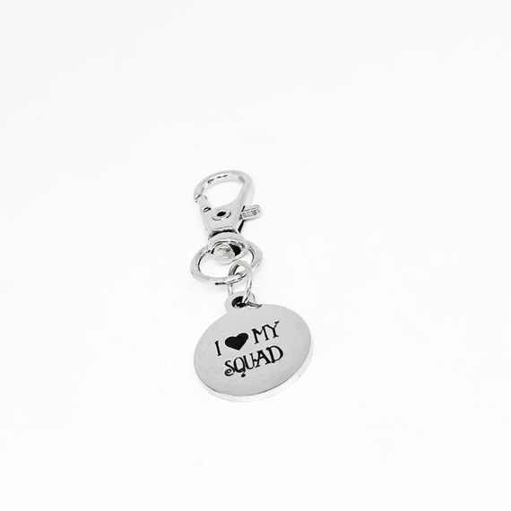 I Love My Squad Clip On Charm Stainless Steel Engraved Friendship Keychain Gift For Friends Team Sisters Bridesmaids Matching Charm