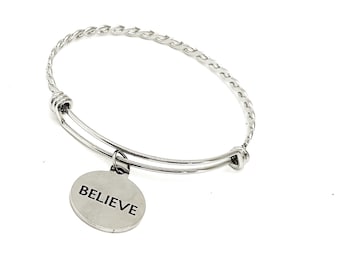 Faith Gifts, Believe Charm Bracelet, Stacking Bracelet, Believe Jewelry, Faith Jewelry, Gift For Her, Wife Gift, Daughter Gift
