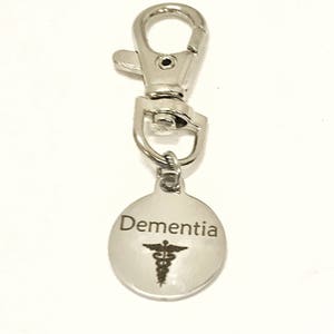 Dementia Zipper Pull, Dementia ID Tag, Dementia Medical Awareness Zipper Pull, Dementia Items, Dementia ID Zipper Pull, Medical ID Tag image 2