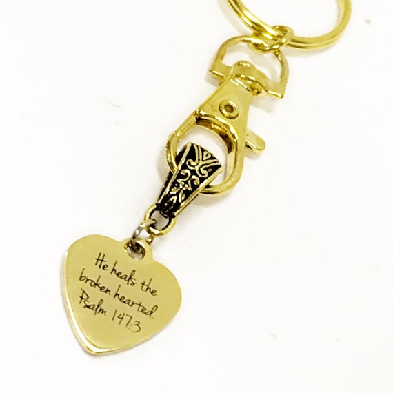 Christian Keychain, He Heals The Brokenhearted Keychain, Christian Sympathy Keychain, Psalm 147 3, Christian Gift For Her, Religious Gifts