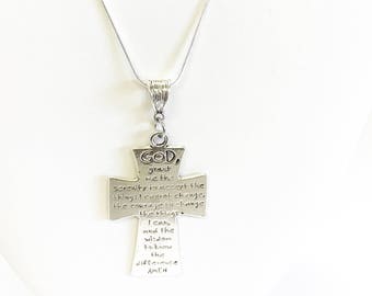 Serenity Prayer Cross on Silver Chain, Motivational Necklace Gift, Inspirational Jewelry, Serenity Prayer Necklace, Recovery Gift