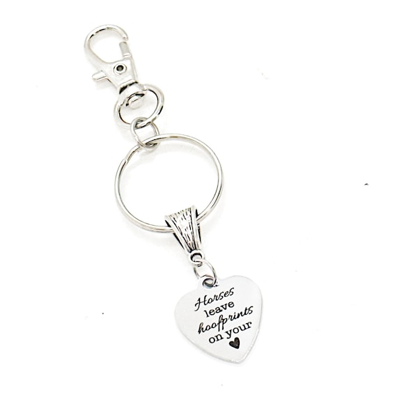 Horses Leave Footprints On Your Heart Charm Keychain, Clip On Keychain, Horse Lover Gift, Wife Gift For Her, Horse Farm Owner, Daughter