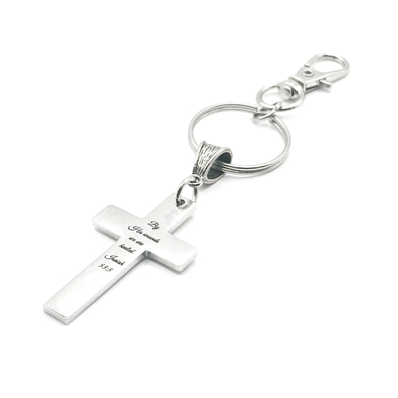 By His Wounds We Are Healed Isaiah 53 5 Cross Keychain Christian Scripture Faith Gift