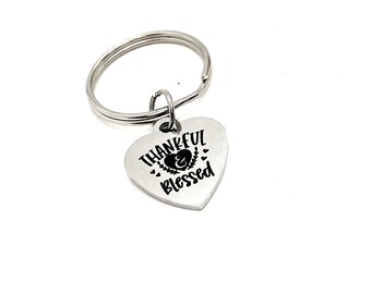 Thankful Keychain, Thankful And Blessed Keychain, Thanksgiving Gifts, Thankful For You, Blessed By You, Charm Keychain, Positivity Gift