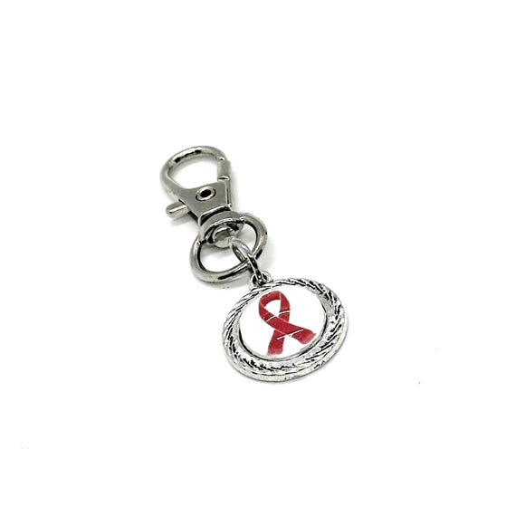 Red Awareness Ribbon Cabochon Clip On Charm, Red Ribbon Charm, Awareness Gifts, AIDS HIV Heart Disease Awareness Charm