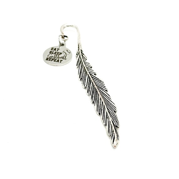 Eat Sleep Softball Repeat Charm Feather Stem Bookmark, Planner Bookmark, Wife Gift For Her, Softball Player, Softball Mom, Team Mom Gift