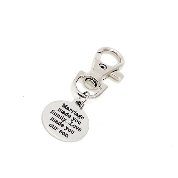 Son In Law Gift, Marriage Made You Family Love Made You Our Son Clip On Charm, Son In Love, Wedding Gifts, Rehearsal Dinner Gift, Bag Charm