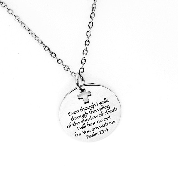 23rd Psalm Charm Necklace, Psalm 23 4 Scripture Jewelry, Christian Gift, Bible Verse, God Is With Me, Protection Gift, Fear No Evil