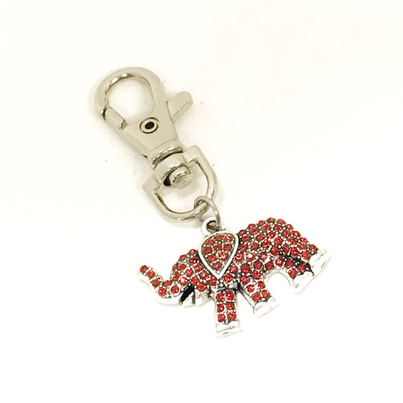 Red Elephant Charm, Red Elephant Gift, Crystal Red Elephant, Bag Charm, Purse Charm, Keychain Clip, Clip On Charm, Good Luck Gift