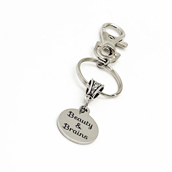 Beauty And Brains Charm Keychain, Daughter Gift, Wife Gift, Beauty Pageant Winner, Gift For Her, Granddaughter Gift, Business Owner
