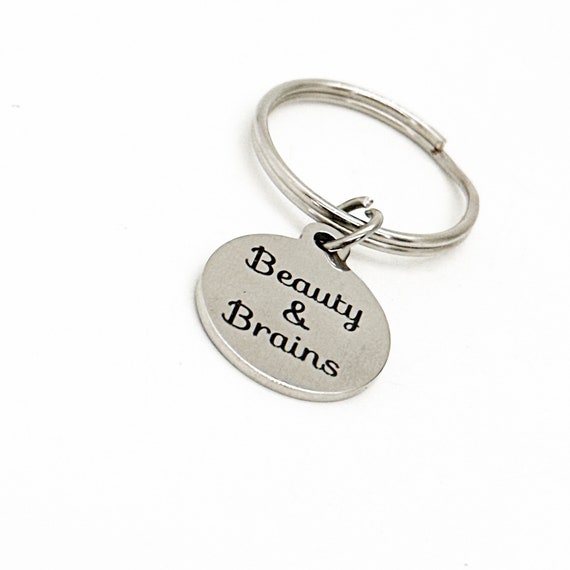Beauty And Brains Charm Keychain, Daughter Gift, Wife Gift, Graduation Gift, Going To College, Beauty Pageant Winner, New Job Gift