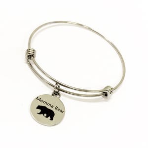 Momma Bear Bracelet, Mama Bear Stacking Bangle Charm Bracelet, Momma Bear Jewelry Gift For Mom, Mama Bear Stacking Bracelets, Stackable