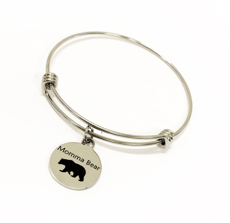 Momma Bear Bracelet, Mama Bear Stacking Bangle Charm Bracelet, M Momma Bear Bracelet, Mama Bear Stacking Bangle Charm Bracelet, M