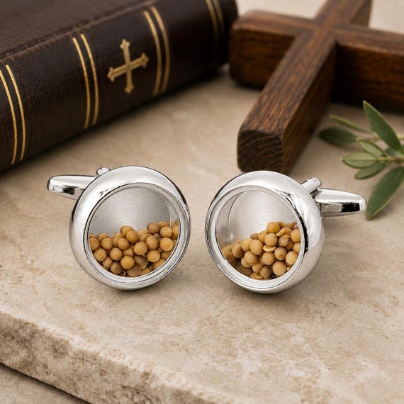 Floating Mustard Seed Silver Cuff Links