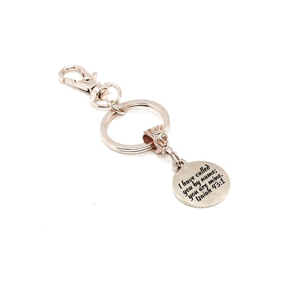 God Has Called You By Name Rose Goldtone Charm Key Chain, I Have Called You By Name You Are Mine, Isaiah 43 1, Scripture Gift, Bible Verse