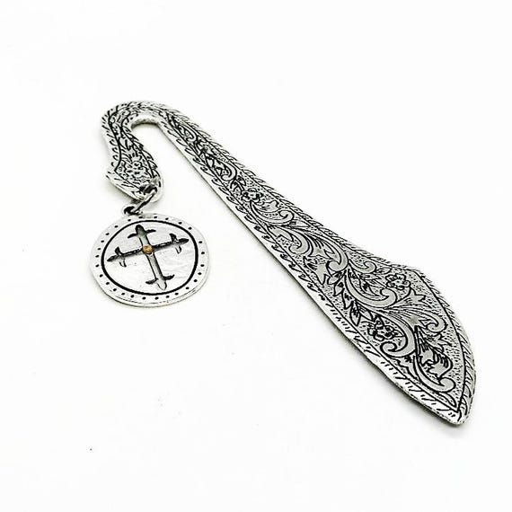Faith Inspired Mustard Seed Cross Charm Engraved Metal Bookmark