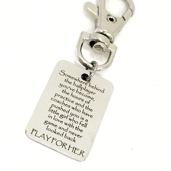 Sports Bag Clip, Play For Her Bag Clip, Softball Player Gift, Sports Daughter Gift, Softball Team Gifts, Bag Charm, Keychain Clip