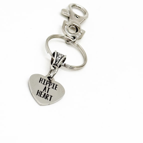 Hippie At Heart Keychain, Fun Gift, Friend Gift, Wife Gift, Husband Gift, Daughter Gift, Love Gift, Hippie Gift