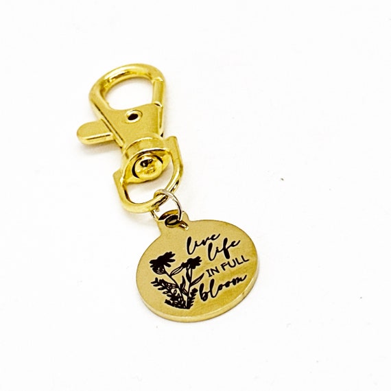 Flower Lover Gift, Live Life In Full Bloom Clip On Charm, Keychain Charm, Wife Gift, Daughter Gift, Graduation Gift, Encouraging Her, Bulk