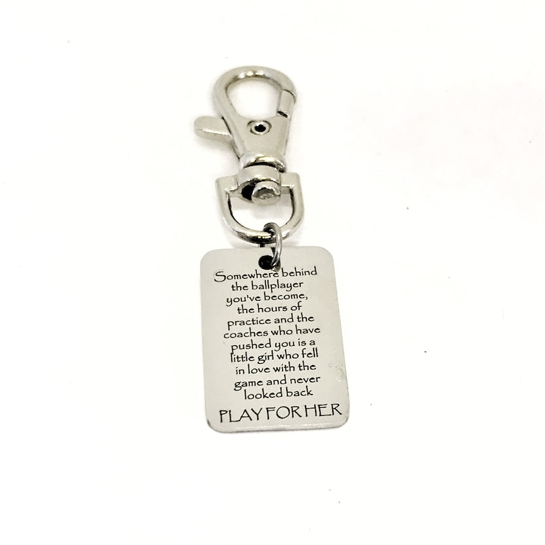 Play For Her Bag Clip Softball Player Gift Bag Charm Softball Team Gifts Sports Daughter Gift Keychain Clip Sports Bag Clip