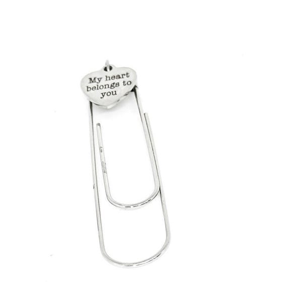 My Heart Belongs To You Paperclip Bookmark Stainless Steel Engraved Charm Romantic Gift For Loved One