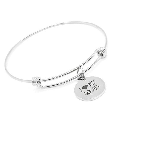 I Love My Squad Stainless Steel Bracelet 19mm Round Charm Adjustable Bangle Friendship Jewelry Gift for Best Friends Team Spirit