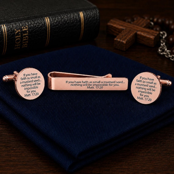 Mustard Seed Rose Goldtone Tie Clip Cuff Link Set