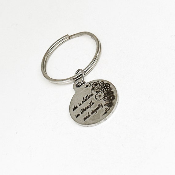 Proverbs 31 25 She Is Clothed In Strength And Dignity Charm Keychain, Faith Gift, Christian Woman, Wife, Daughter, Bible Study Gift