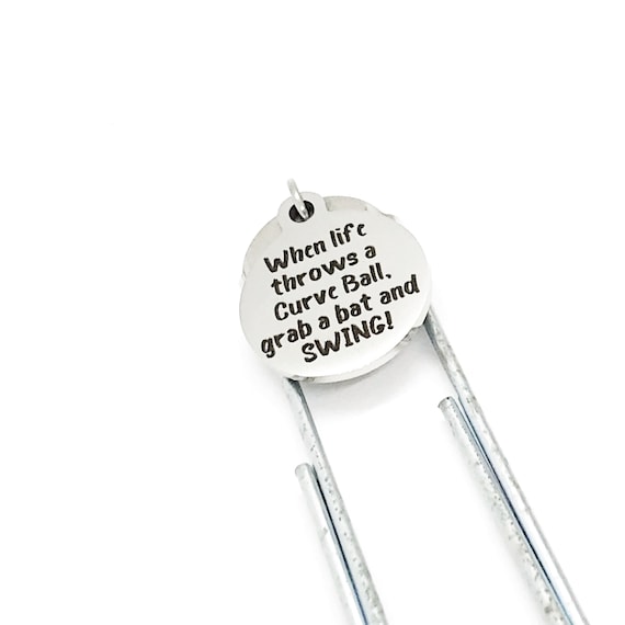 Bookmark Gift, When Life Throws A Curve Ball, Grab A Bat And Swing Bookmark, Planner Bookmark, Charm Bookmark, Paperclip Bookmark, Softball