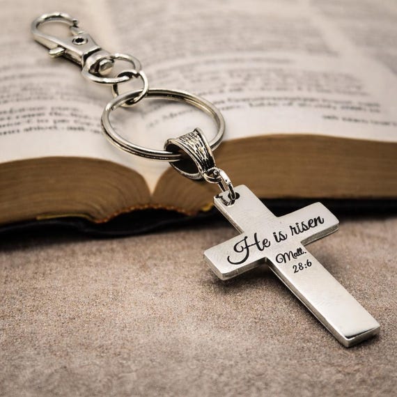 He Is Risen Matthew 28 6 Cross Keychain