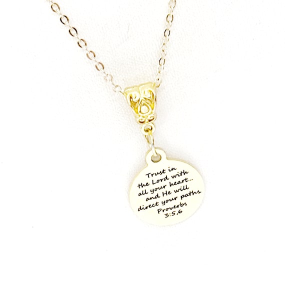 Trust In The Lord Necklace, Proverbs 3 5 and 6, With All Your Heart, Scripture Gift, Faith Gift, Christian Jewelry, Baptism Gift For Her