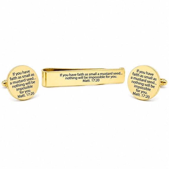 Mustard Seed Faith Goldtone Tie Clip Cuff Link Set