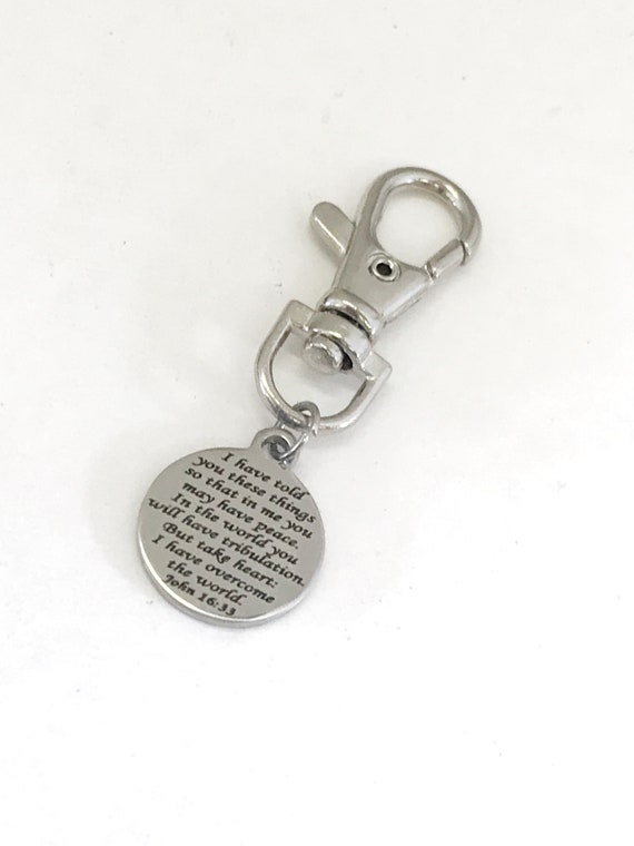Purse Charm, Christian Charm, Peace In The Lord Charm, He Has Overcome The World, Planner Charm, Purse Tag, Bible Verse Charm, Purse Clip