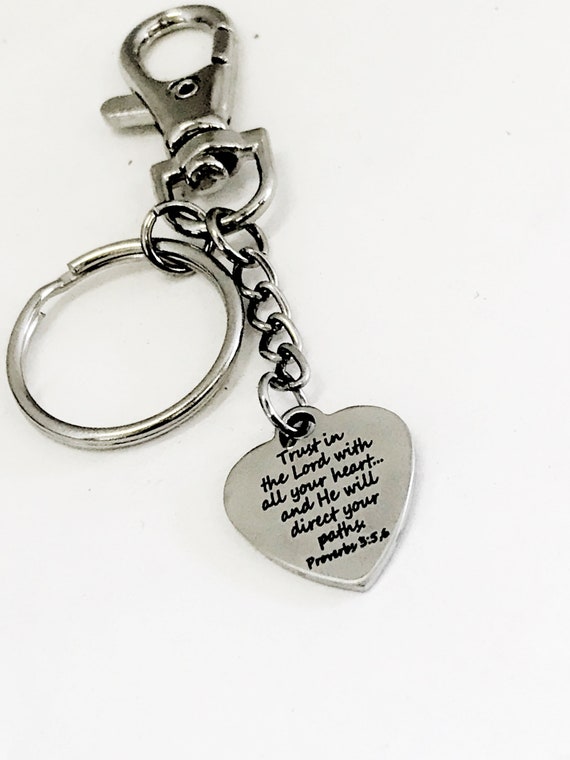 Christian Purse Clip, Christian Keychain, Keyring Clip, Trust In The Lord Purse Clip, Christian Verse Gift, Purse Charm, Proverbs 3 5 and 6