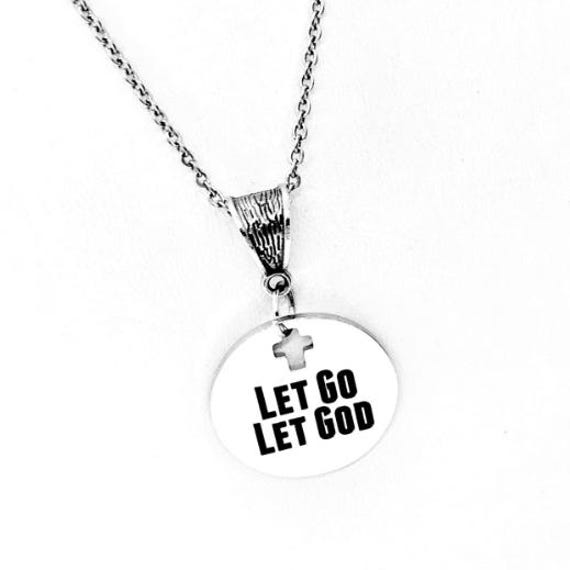 Let Go Let God Faith Necklace Stainless Steel Christian Jewelry Inspirational Scripture Gift Religious Encouragement Necklace