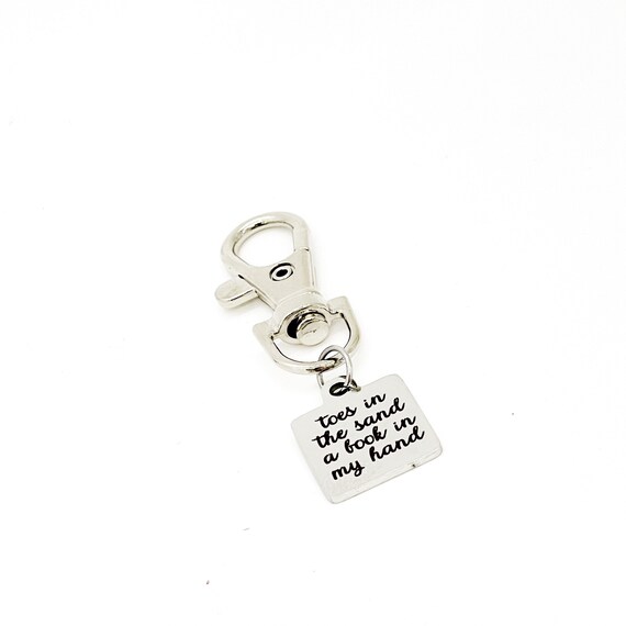 Toes In The Sand A Book In My Hand Clip On Charm, Friend Gift, Purse Charm, Bag Charm, Beach Trip Gift, Book Bag Gift, Beach Bag Charm