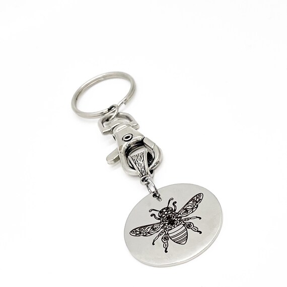 Mandala Bee Keychain, Mandala Charm, Bee Gift, Bee Lover, Mandala Print, Keychain Gift, Mandala Keychain, Gift For Her