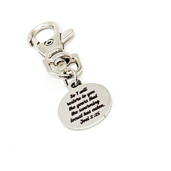 God Restores Scripture Clip On Charm, Keychain, Joel 2 25, Faith Gift, Christian Gift, Recovery Gift, Sickness, Getting Well, Baptism Gift
