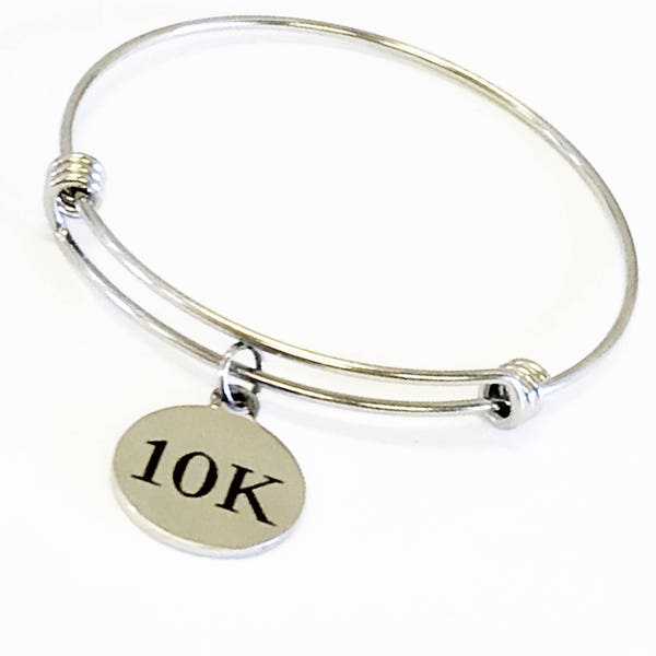 Gifts For Runners, 10K Stacking Bangle Bracelet, 10K Charm Bracelet, 10K Race Jewelry, Runner Gifts For Her, Runner Awards, Race Runner