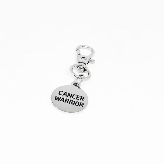 Cancer Warrior Stainless Steel Engraved Clip On Charm Inspirational Gift For Cancer Survivors Fighters Awareness Keychain Jewelry