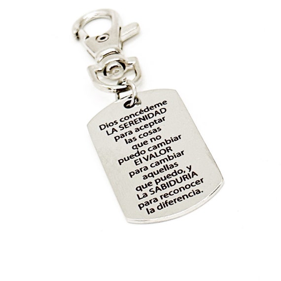 Spanish Serenity Prayer Clip On Charm, Keychain Charm, Keychain Gift, Spanish Language Gift, Serenity Courage Wisdom Charm