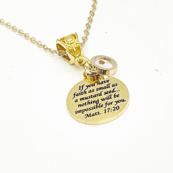 Mustard Seed Verse Necklace, Mustard Seed Scripture Pendant, Matthew 17 20, Christian Necklace, Faith Necklace, Mustard Seed Faith Gift