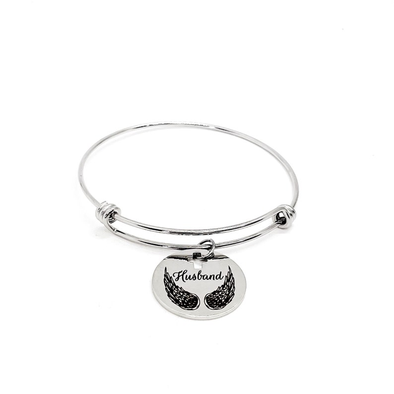 Charm Stacking Bangle Husband Is My Angel Bracelet Remembering Him Sympathy Gift Love My Husband Grieving Wife Husband Memorial