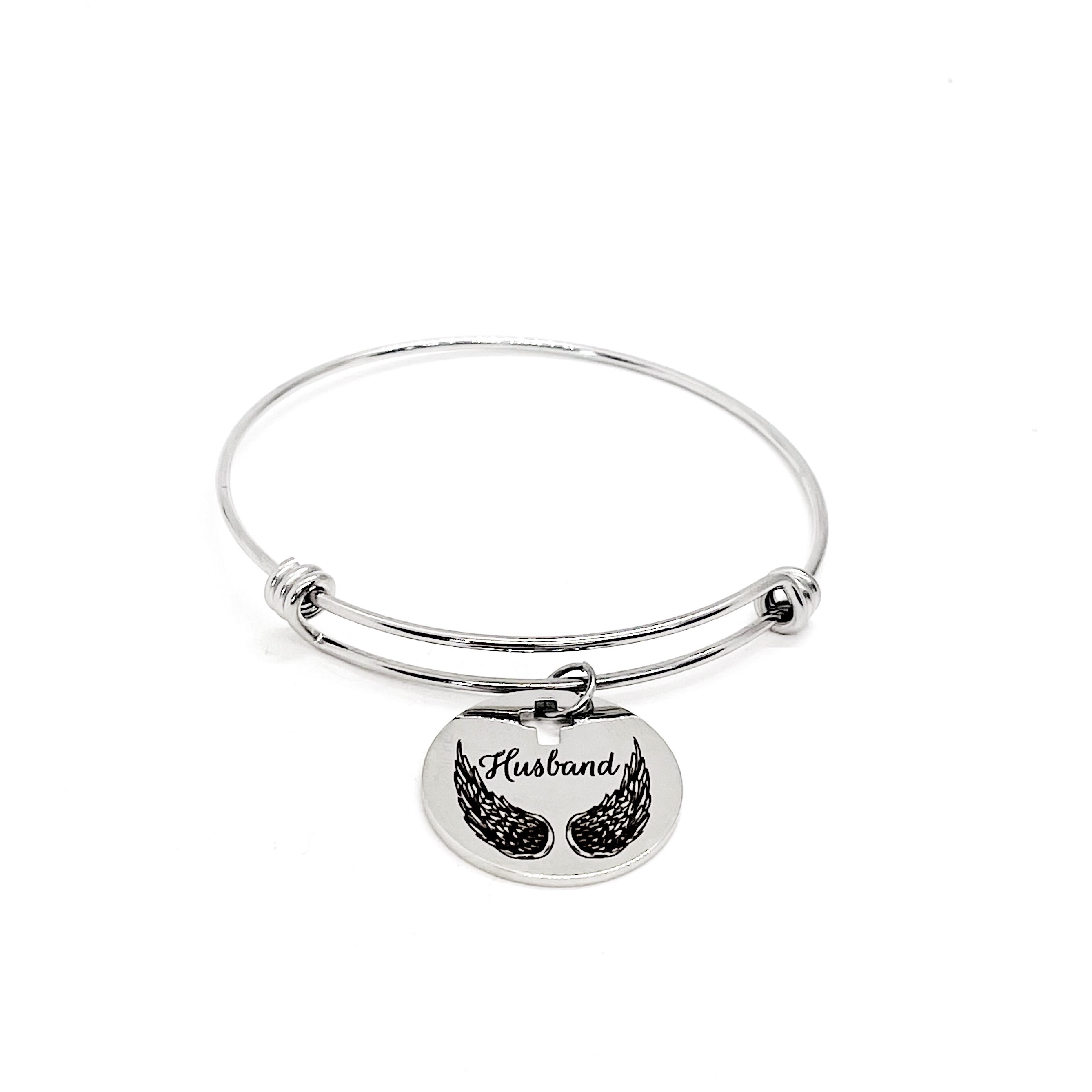 Charm Stacking Bangle Husband Is My Angel Bracelet Remembering Him Sympathy Gift Love My Husband Grieving Wife Husband Memorial